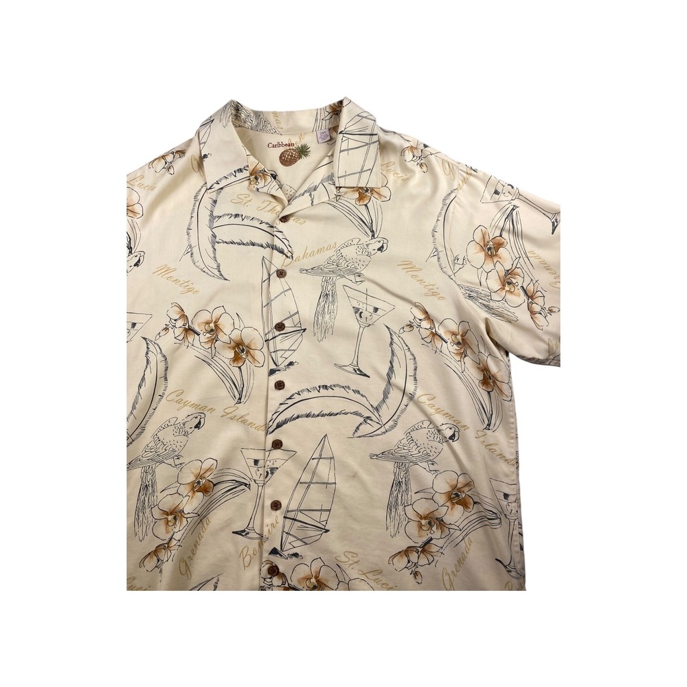 Caribbean Joe Mens 2XT Hawaiian Tropical Print Short Sleeve Button Up Shirt